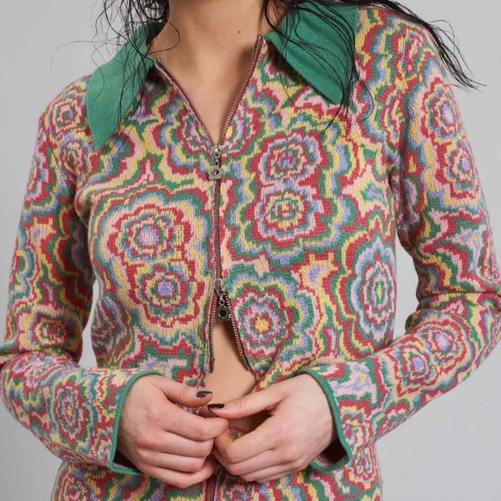 RAGGED PRIEST 70s HALLUCINATION zip cardigan top with polo collar - Picture 1 of 6